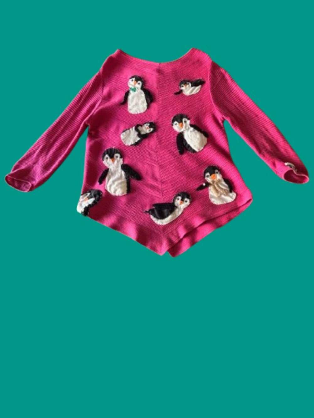 Pink Ugly Christmas Sweater with Winter Penguins